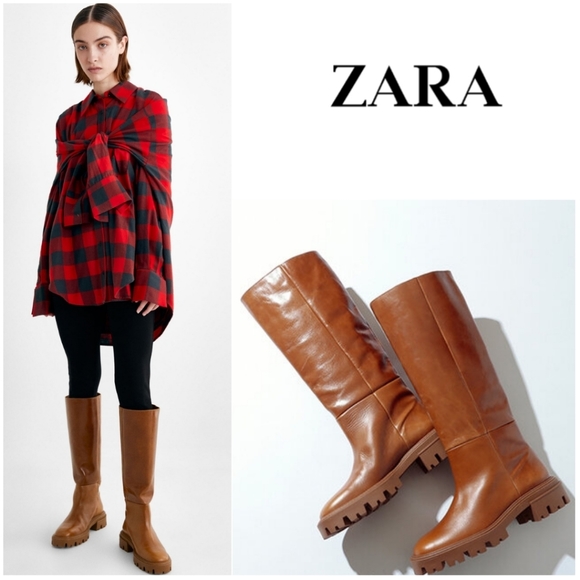 Zara Shoes - NWT ZARA | Low Heeled Lug Sole Leather Tall Boots